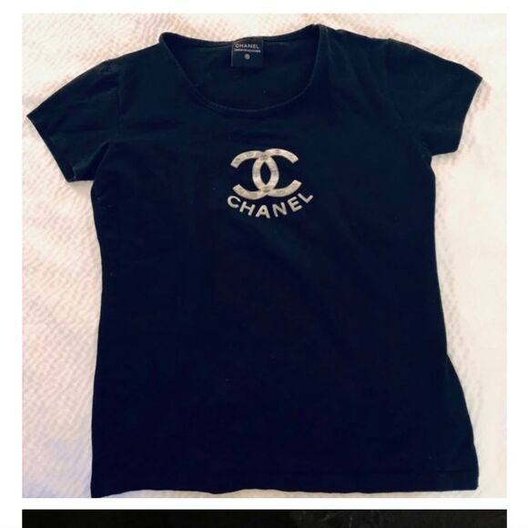 Authentic Chanel Sport Logo Black Short Sleeve Tee Size 38/Fits US SM/MED - Picture 1 of 7